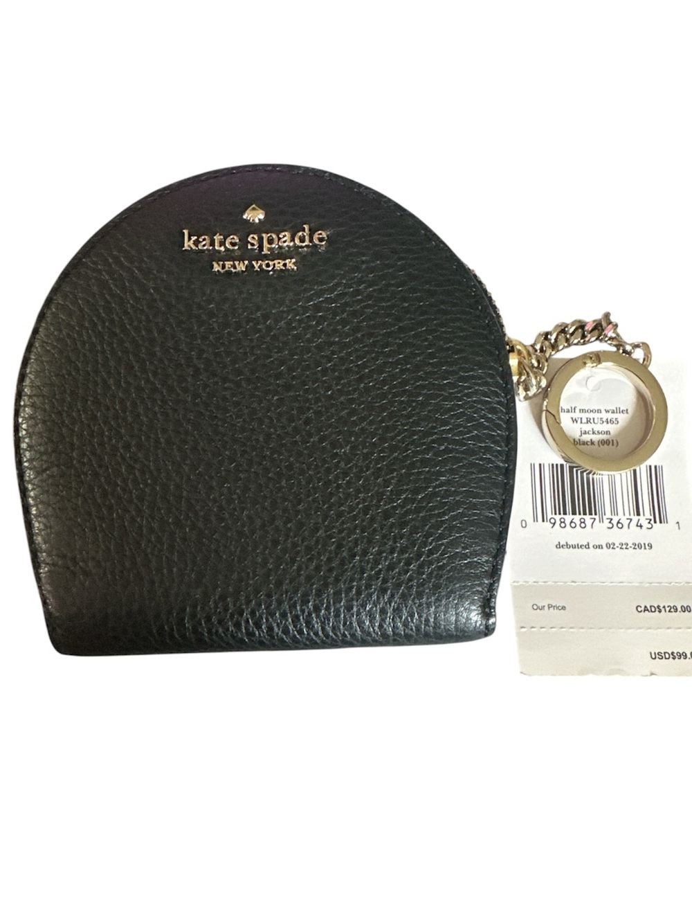 kate spade Black Leather Half Moon Coin Pouch with Gold Logo